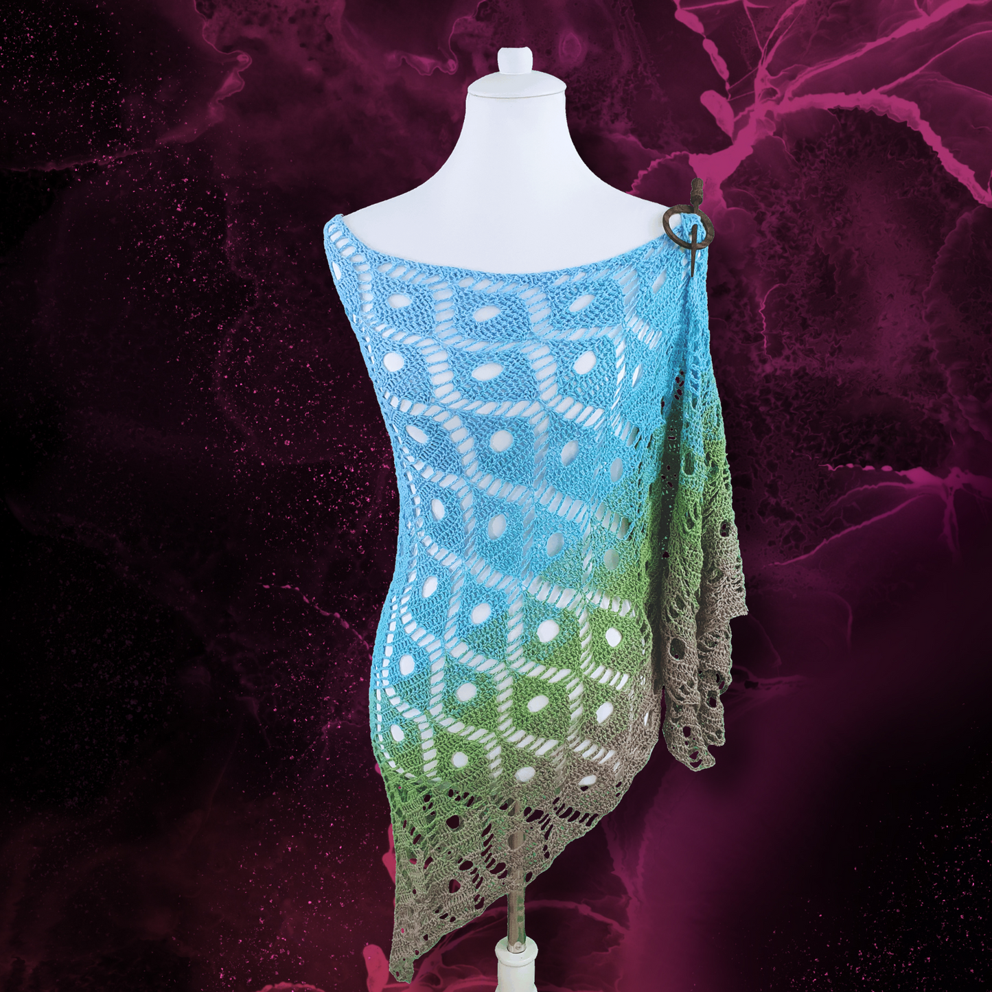 Häkelanleitung Tuch Die Pfauenfeder auf Deutsch und Englisch