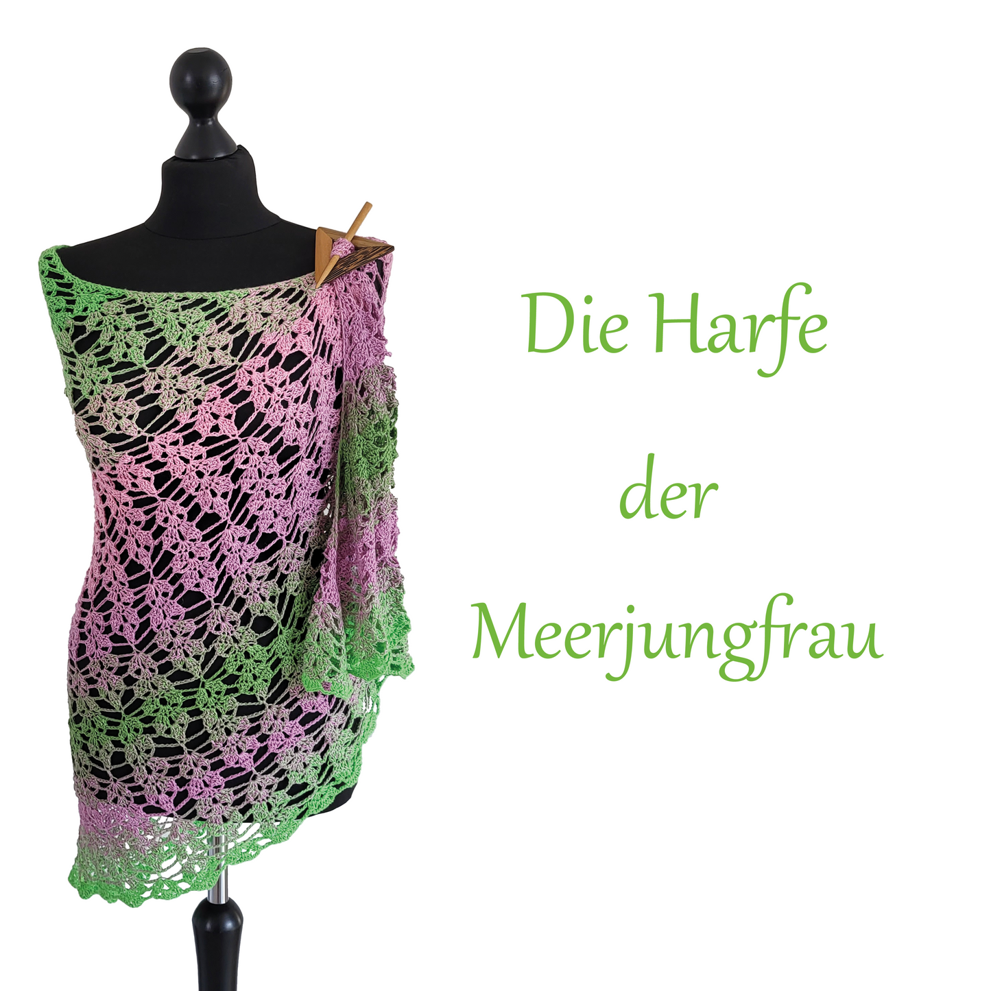 Häkelanleitung Tuch Die Harfe der Meerjungfrau auf Deutsch und Englisch