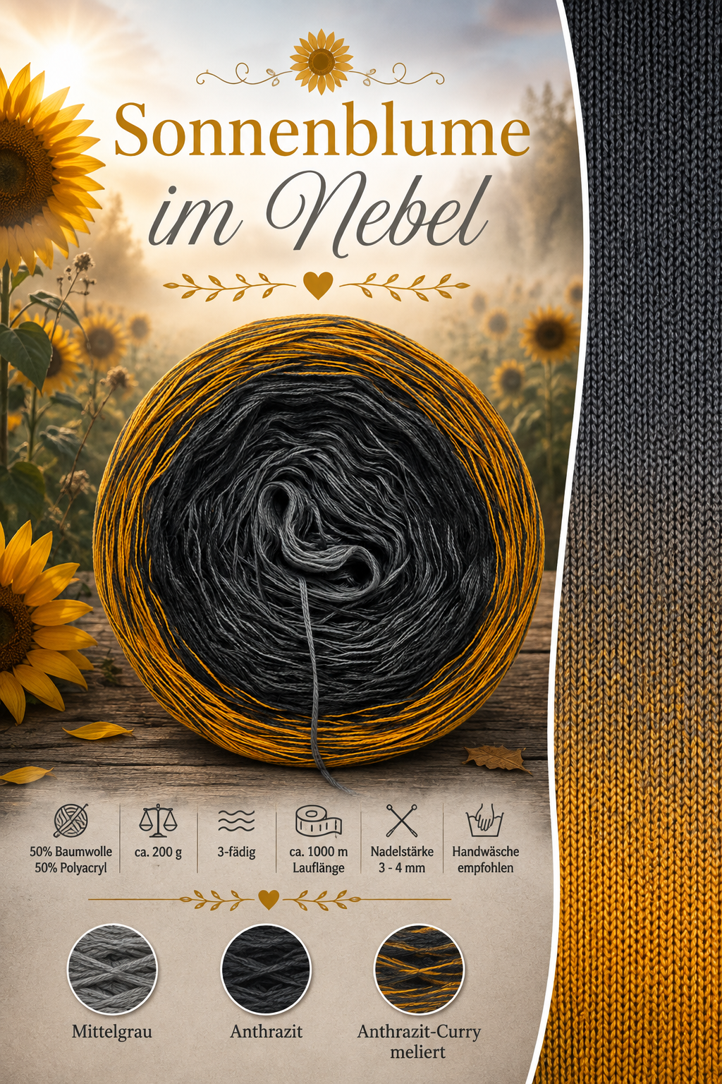 Bobbel Sonnenblume im Nebel