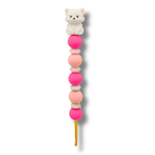 Ergonomische Häkelnadel aus Silikonperlen 3,5 mm Katze Weiß