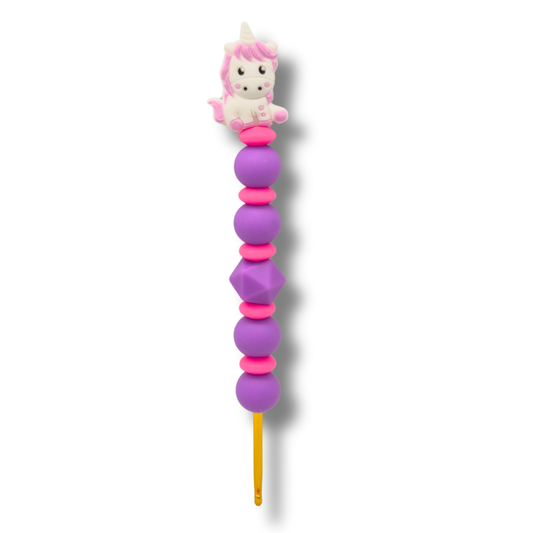 Ergonomische Häkelnadel aus Silikonperlen 3,5 mm Einhorn Pink