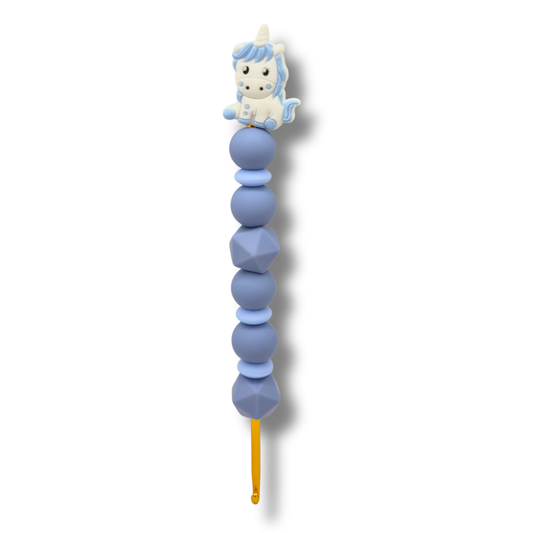 Ergonomische Häkelnadel aus Silikonperlen 3,5 mm Einhorn Blau