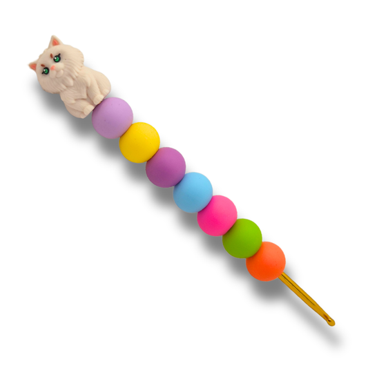Ergonomische Häkelnadel aus Silikonperlen 3,5 mm Katze Bunt