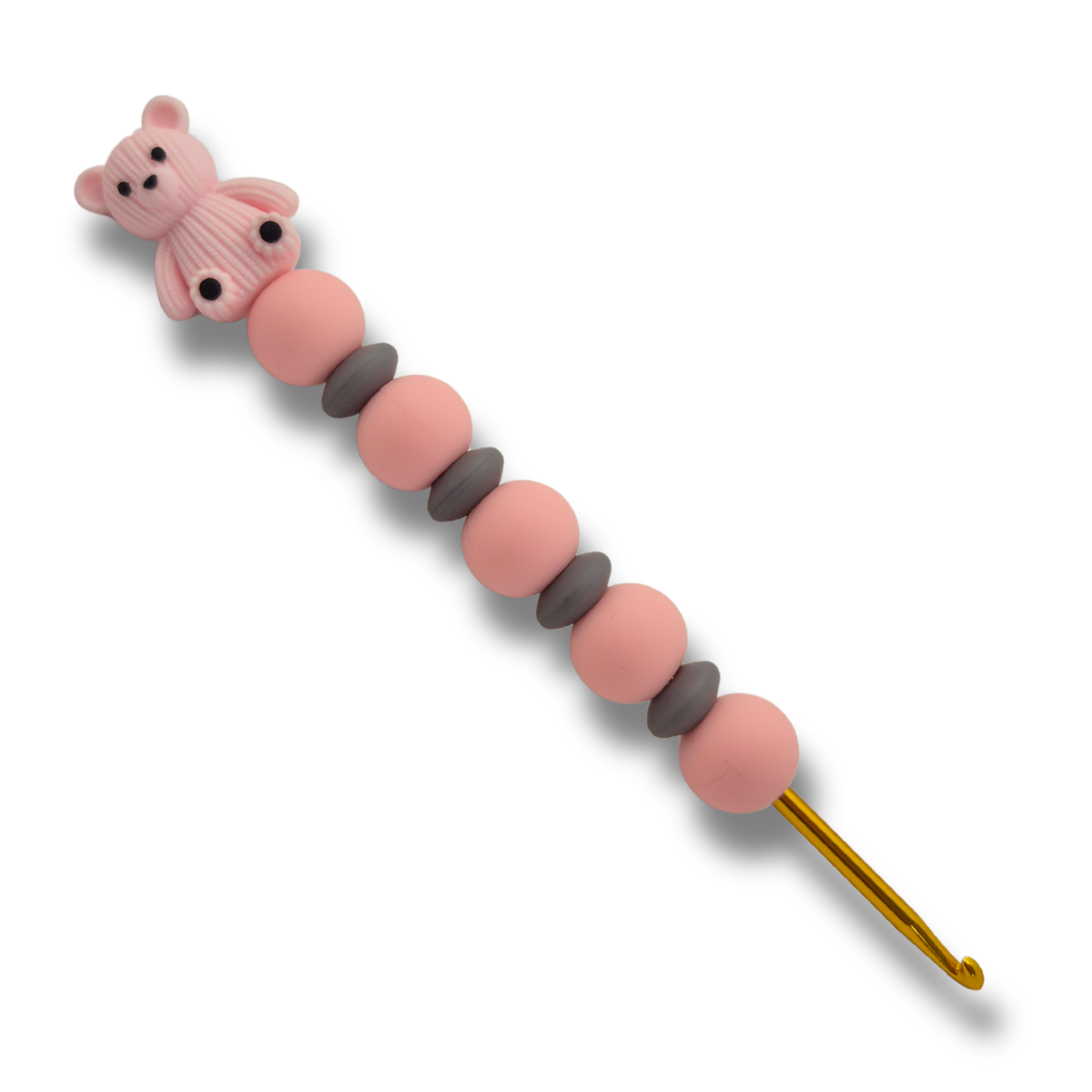 Ergonomische Häkelnadel aus Silikonperlen 3,5 mm Teddybär