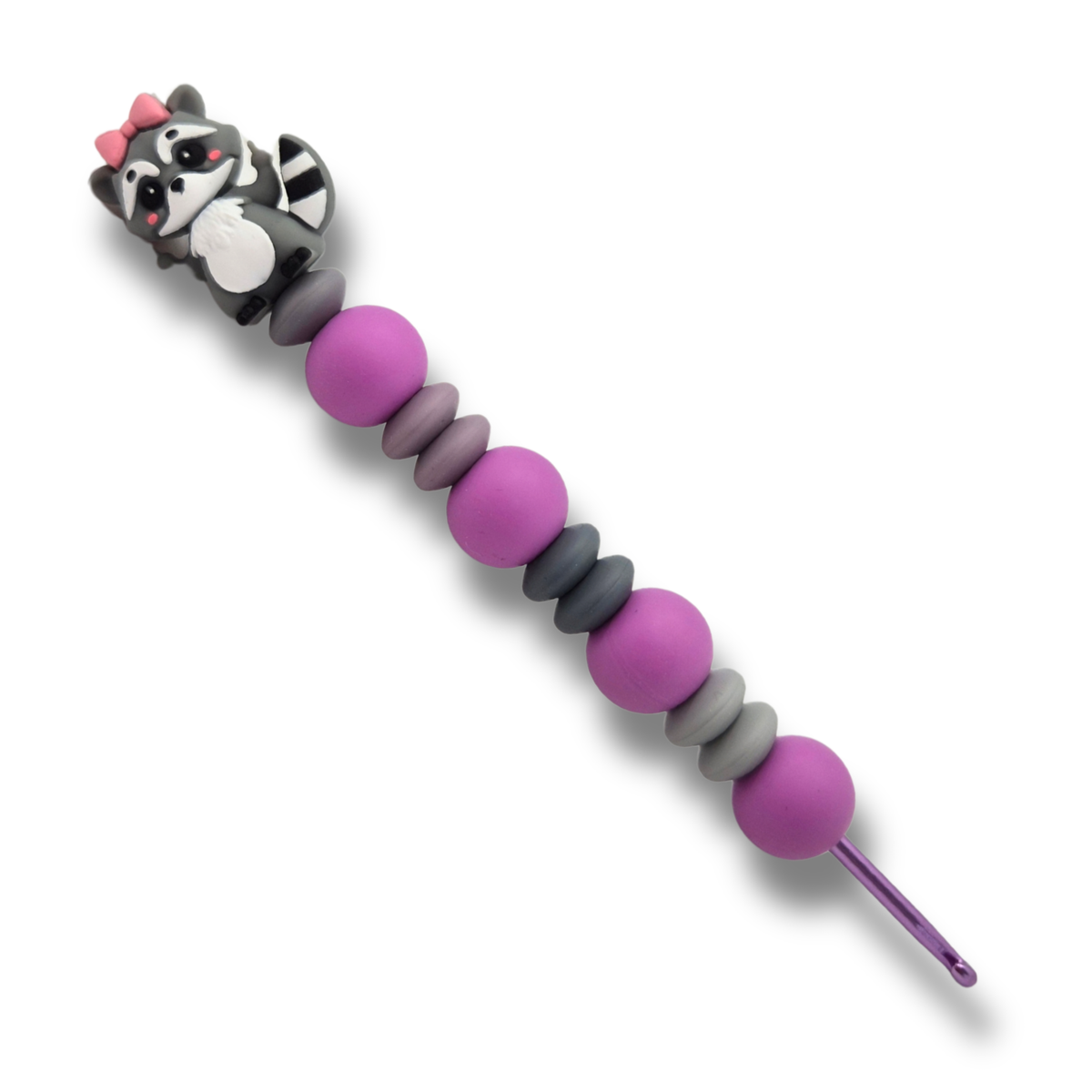 Ergonomische Häkelnadel aus Silikonperlen 3,5 mm Waschbär