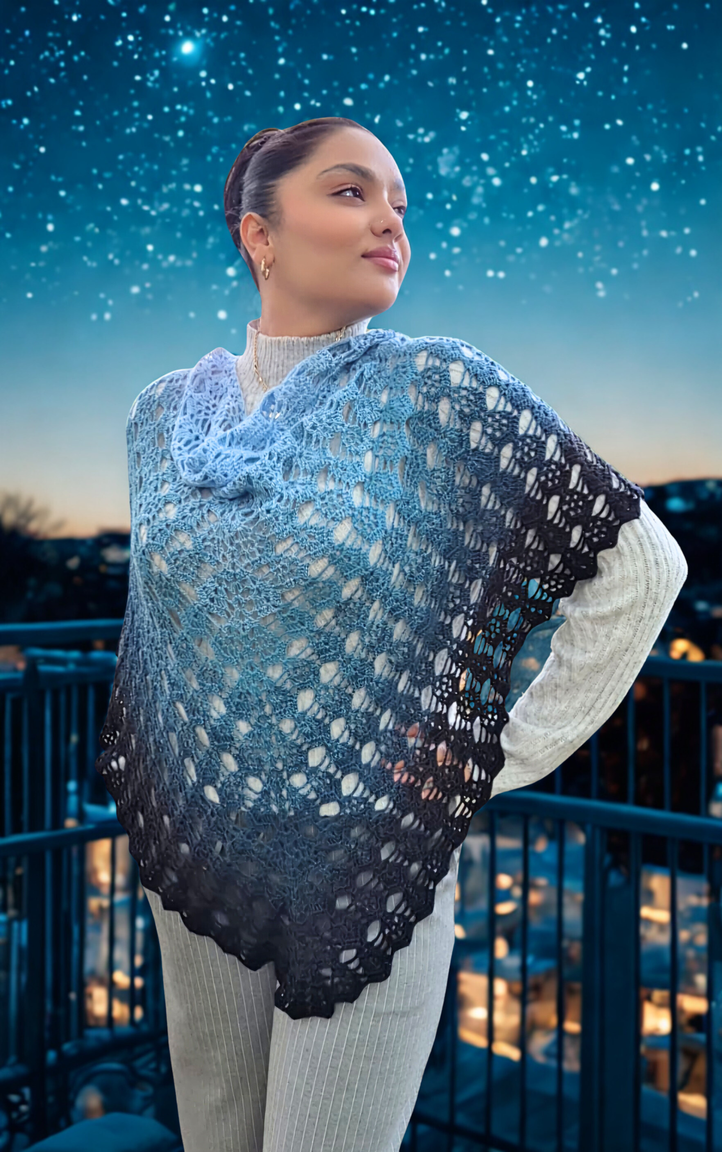 Häkelanleitung Tuch Sternschnuppen auf Deutsch und Englisch