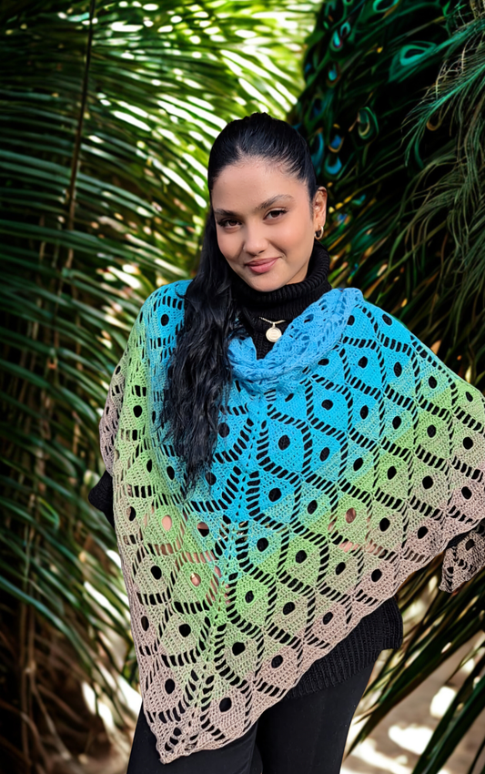 Häkelanleitung Tuch Die Pfauenfeder auf Deutsch und Englisch