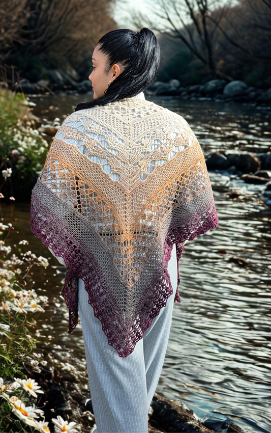 Häkelanleitung Tuch Fluss der Seelen auf Deutsch und Englisch