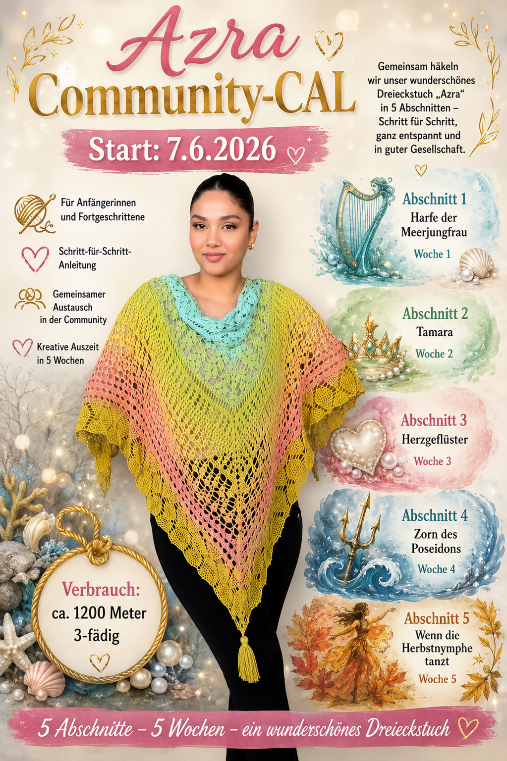 Häkelanleitung Cal 2 in 1 „Azra“ – elegantes Dreieckstuch & Poncho als PDF